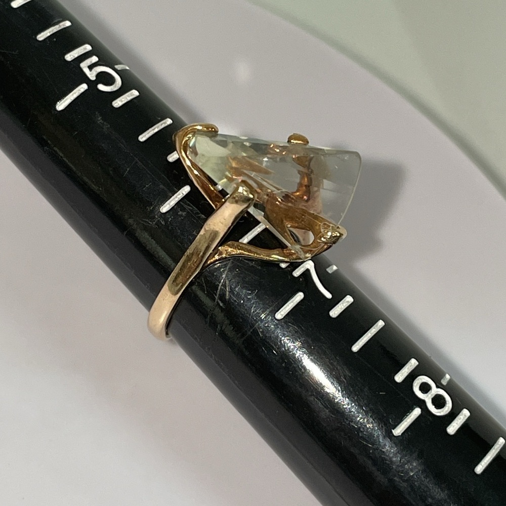 Vintage Solid 10K Yellow Gold Fancy Cut Quartz ? Gemstone Ring Modern (not 14K ) - Picture 12 of 17